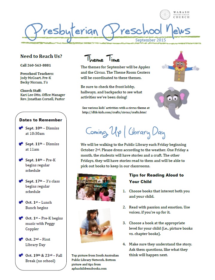 parent newsletter preschool